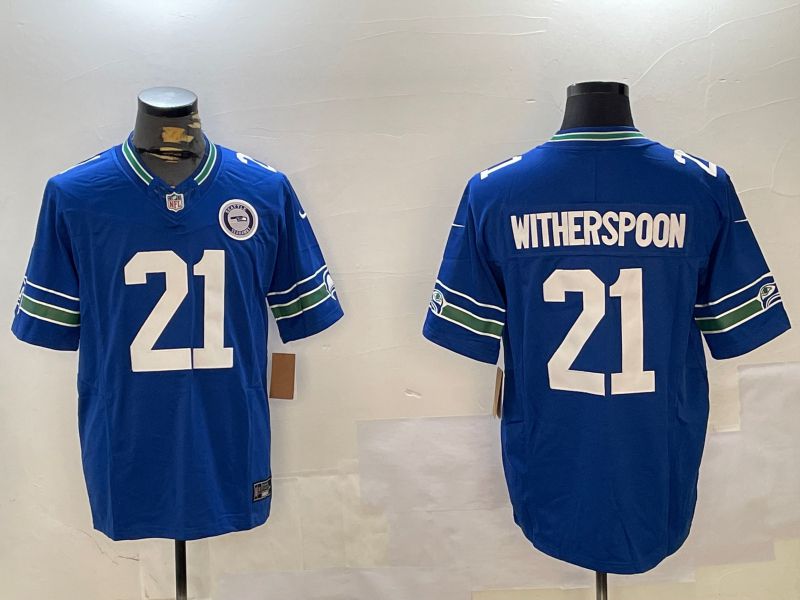 Men Seattle Seahawks #21 Witherspoon Blue Throwback three generations 2024 Nike Limited NFL Jersey style 2